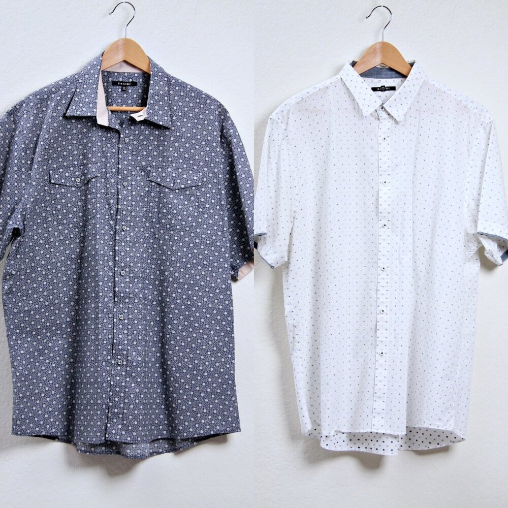 Bundle‎ of 2 Zagiri Printed Floral Embroidered Squares Cotton Button Down Shirts